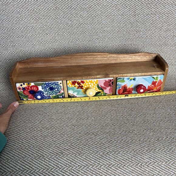 Pioneer Woman Spice Rack Wood Shelf Ceramic Drawers Floral Melody Spring Bouquet - Picture 7 of 9